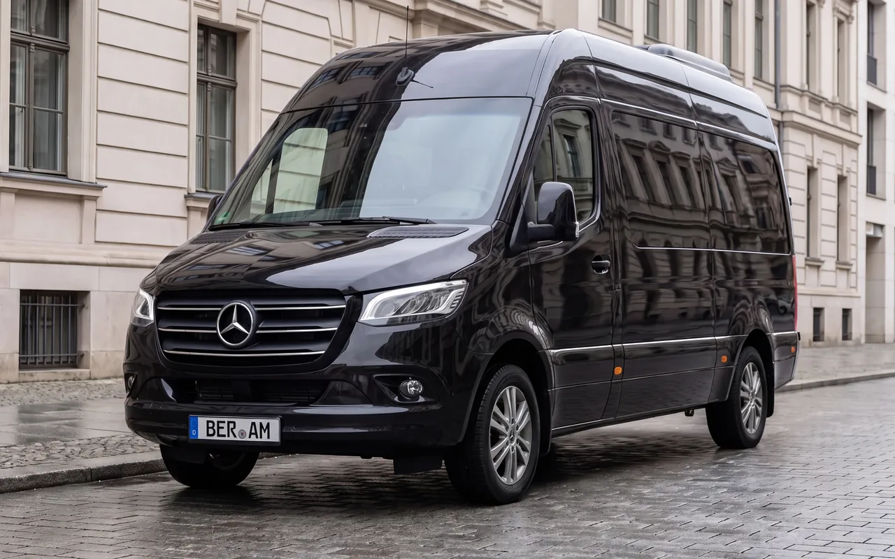 Schwarzer Mercedes Sprinter Kleinbus auf einer Berliner Straße